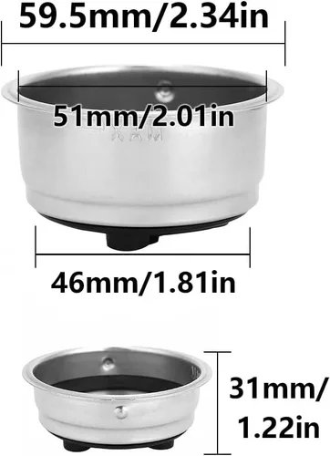 Miniatura 6 de Filtro de café de acero inoxidable, cestas de filtro de café de 2.008 in, filtro de café expreso, cesta porosa presurizada, accesorios de repuesto