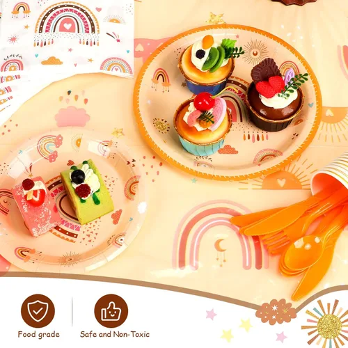 Miniatura 4 de Buryeah 212 piezas de decoración de cumpleaños arcoíris arco iris, suministros para fiesta, incluye pancarta de feliz cumpleaños, platos de papel