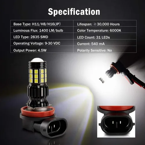 Miniatura 2 de AUTOGINE Bombillas antiniebla LED H11 H8 H16 extremadamente brillantes para luces DRL o antiniebla, 6000 K xenón blanco (paquete de 2)