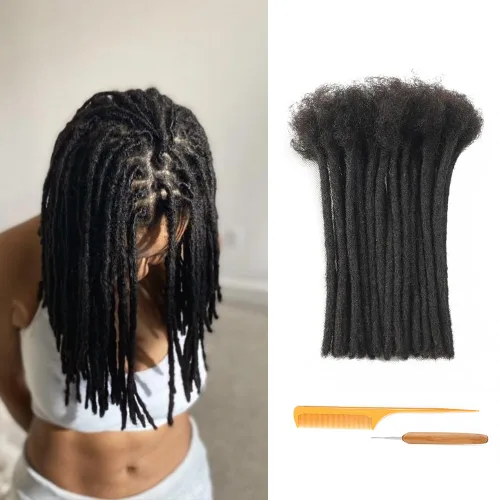 Miniatura 25 de Extensiones de Rastas de Cabello Humano 0.4cm de Grosor 4 Pulgadas 20 Hebras 100% Cabello Humano Real para Hombres/Mujeres/Niños Completamente