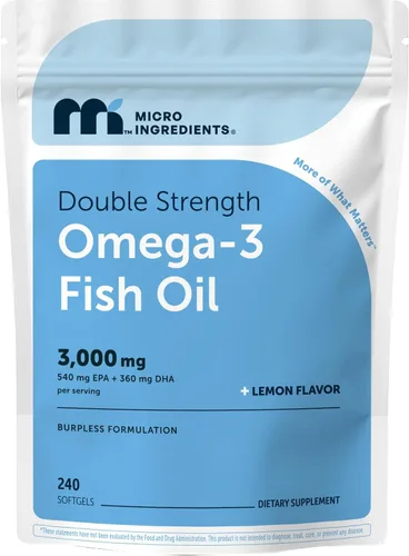 Micro Ingredients Suplementos de aceite de pescado Omega 3 3,000 mg por porción, 240 cápsulas blandas | Sabor a limón - Burpless | EPA 540mg + DHA