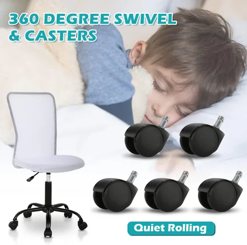 Miniatura 6 de Silla de oficina enrollable sin brazos de malla pequeña, silla de computadora ergonómica, sillas de oficina giratorias sin brazos con soporte Blanco
