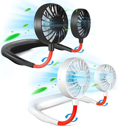 Miniatura 9 de Ventilador de cuello portátil y recargable, manos libres de carga USB con 3 velocidades ajustables y rotación libre de 360º, perfecto para Blanco