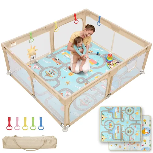 Miniatura 9 de Dripex Corralito para bebés, corralito pequeño de 47×47 pulgadas para bebés, corralito de juegos para bebés con mayor seguridad