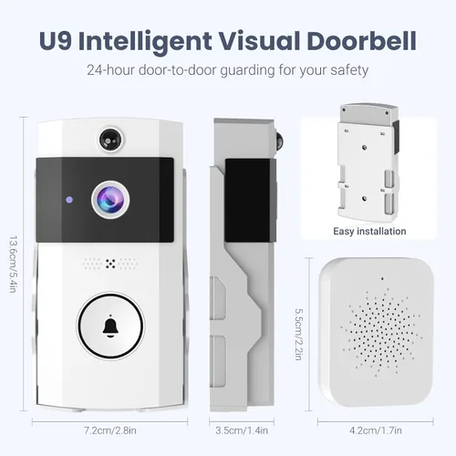 Miniatura 2 de Timbre de video inalámbrico Wi-Fi con audio bidireccional, cámara de puerta delantera al aire libre, visión nocturna y almacenamiento en la nube