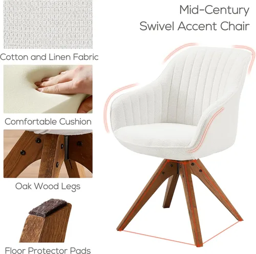 Miniatura 3 de Art Leon Silla de Escritorio Sin Ruedas, Silla de Oficina Moderna de Mediados de Siglo, Silla Giratoria de Acento con Patas de Madera de Roble
