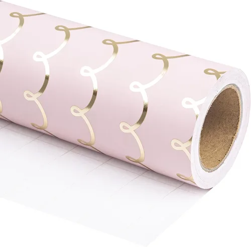 WRAPAHOLIC - Rollo de papel de regalo rosa - Mini rollo - 17 pulgadas x 33 pies - Papel de regalo metálico con foil, rosa chic clásico y dorado para