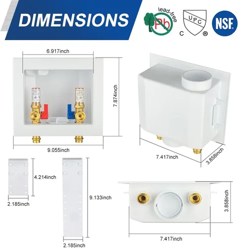Miniatura 5 de Caja de salida de lavadora EFIELD, entrada de presión de cobre de 1/2 pulgada con drenaje central con amortiguador de martillo de agua de cobre
