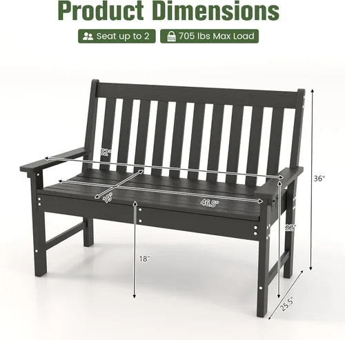 Miniatura 2 de Tangkula Banco de jardín HDPE para exteriores con respaldo, silla de sofá biplaza para patio para 2 personas para todo tipo de clima con asiento
