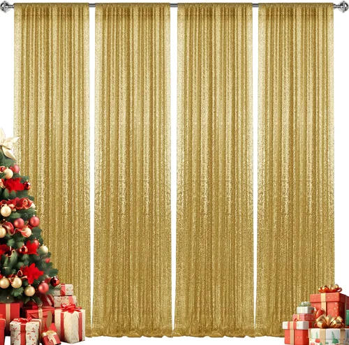 Miniatura 75 de 2 paneles de cortinas de fondo de lentejuelas verdes de 8 pies, cortinas de fondo de fotografía con purpurina para decoración de Navidad, boda