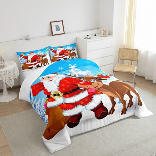 Miniatura 4 de Erosebridal Juego de edredón de Feliz Navidad, juego de edredón de Papá Noel para habitación de niños y niñas, edredón acolchado de ciervos y alces