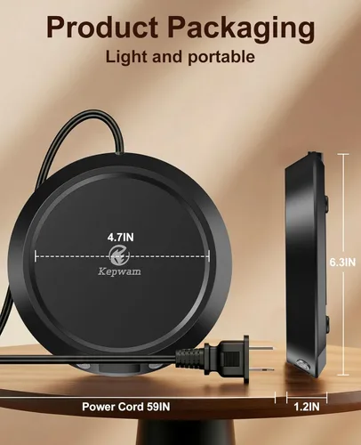 Miniatura 6 de Kepwam Calentador de Taza de Café – Calentador de Café Eléctrico de 55W para Escritorio, 3 Configuraciones de Temperatura y Temporizador de 2-9
