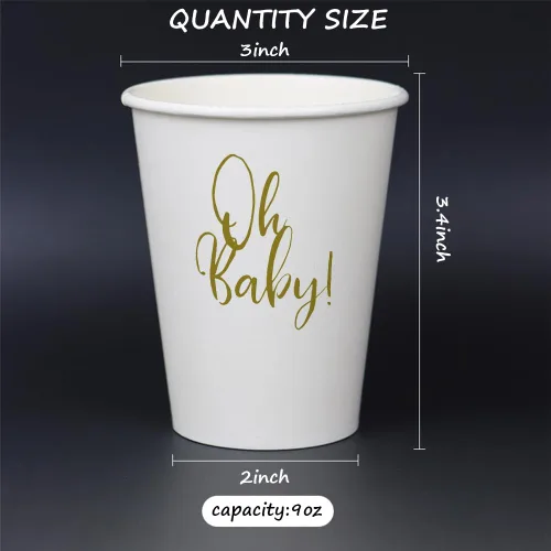 Miniatura 2 de Oh Baby - Vasos de fiesta para baby shower, paquete de 20 vasos de papel desechables dorados de 9 onzas para fiesta de baby shower