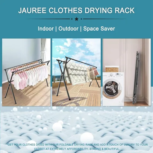 Miniatura 5 de JAUREE Estante de secado de ropa de 95 pulgadas, estante de secado plegable para interiores y exteriores, de acero inoxidable resistente, perchero