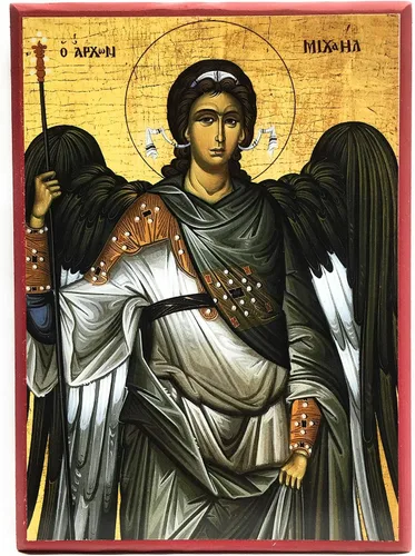 Icono cristiano ortodoxo griego de madera San Arcángel Miguel (5.5" x 7.5")
