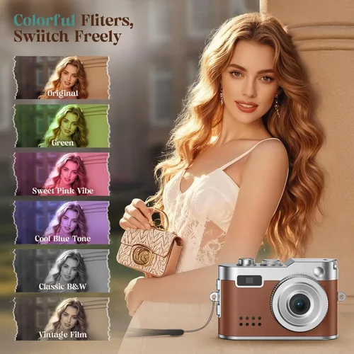 Miniatura 6 de HOTU Mini cámara digital, llavero 1080P HD con lente de 2MP, flash, grabación de video, tarjeta 32G incluida, cámara retro portátil y compacta