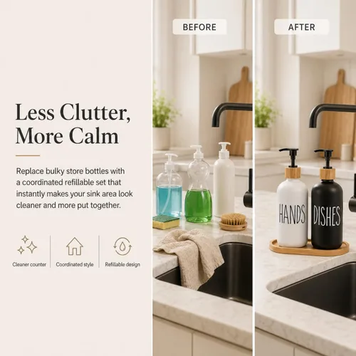 Miniatura 2 de Dispensador de jabón para platos para fregadero de cocina. Dispensador de jabón de manos de vidrio, decoración moderna de casa de campo para baño