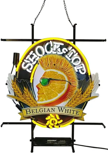 Letrero de luz de neón de tubo de vidrio hecho a mano xinch Shock Top Belgian White Sign para decoración de pared, bar, pub, luces de recreación,