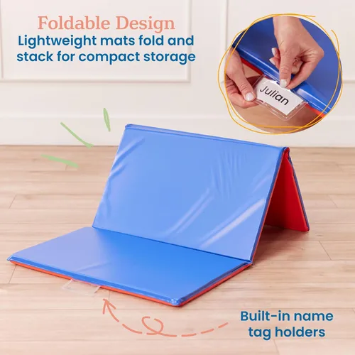 Miniatura 4 de ECR4Kids Alfombrilla de descanso plegable de alta calidad, 3 secciones, 1 pulgada, almohadilla para dormir, azul/rojo, paquete de 5