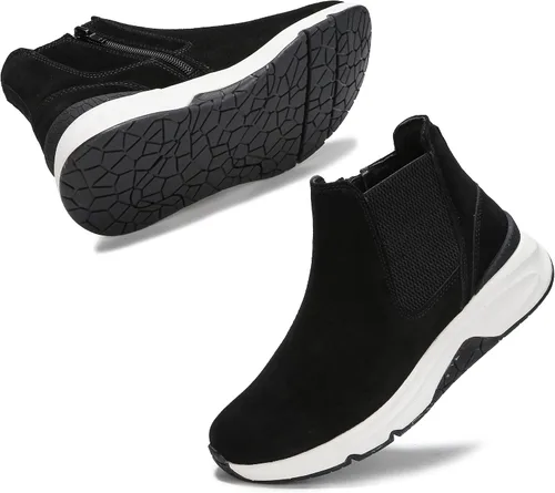 Miniatura 3 de DASENGYE Botas Chelsea de ante antideslizantes para mujer, botines elásticos de moda, cómodos, sin talón, zapatos para caminar para mujer