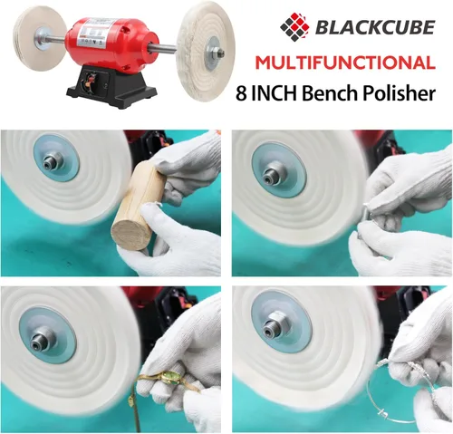 Miniatura 6 de BLACKCUBE Motor Pulidor de Banco con Ruedas de Pulido Dobles de 8 Pulgadas, Máquina Pulidora de Sobremesa para Joyería, Metal, Madera, Plástico