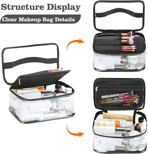 Miniatura 2 de HAOGUAGUA Bolsa de maquillaje transparente para cosméticos con compartimento para cepillos, portátil, impermeable, bolsa de aseo transparente