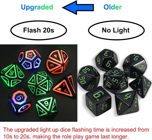 Miniatura 3 de Juego de dados DND recargables, dados iluminados, 7 dados LED balanceados brillantes, dados electrónicos, dados D & D, juego de dados poliédricos