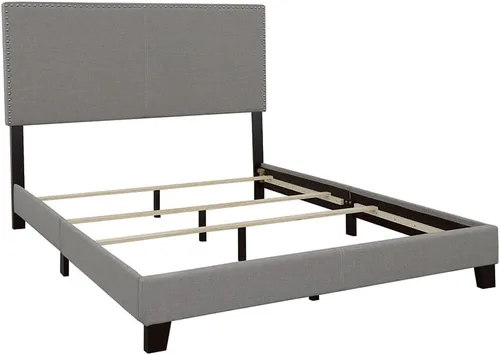 Coaster Home Furnishings Boyd 350071Q - Marco de cama tapizado de tela de transición, tamaño Queen, cabecero de 50 pulgadas, color gris