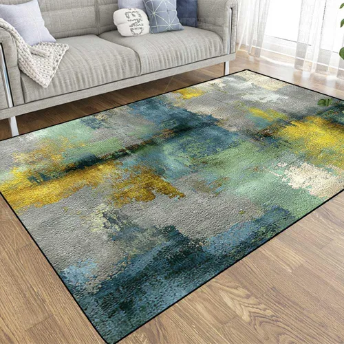 Miniatura 33 de TOMWISH - Alfombra abstracta pintada a mano en blanco y negro con pintura dorada, sala de estar, dormitorio, decoración de suelo, alfombra