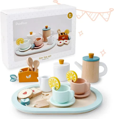 Miniatura 6 de PairPear Juego de té de madera para niñas pequeñas, juguetes de madera, juego de té para niños pequeños, accesorios de cocina para niños, fiesta