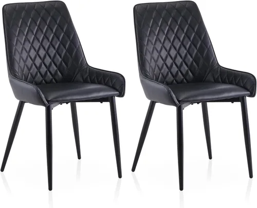TUKAILAi Juego de 2 sillas de comedor de piel sintética, moderno sillón con asiento tapizado y patas de metal, silla de ocio de poliuretano para