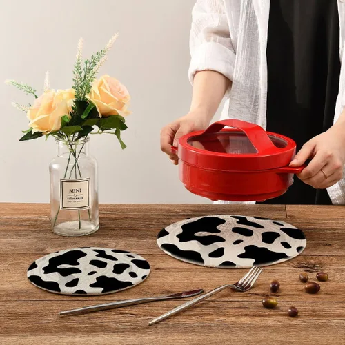 Miniatura 7 de Kigai Juego de 2 salvamanteles con textura de vaca para cocina, salvamanteles de tejido de hilo de algodón puro para platos calientes, cuencos