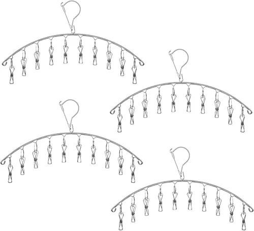 Paquete de 4 perchas de acero inoxidable con 10 clips