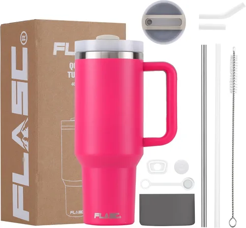 Miniatura 9 de FLASC Vaso de 40 onzas con asa y popote Vaso aislado 100% a prueba de fugas con tapa y pajilla, incluye todos los accesorios: popote de acero