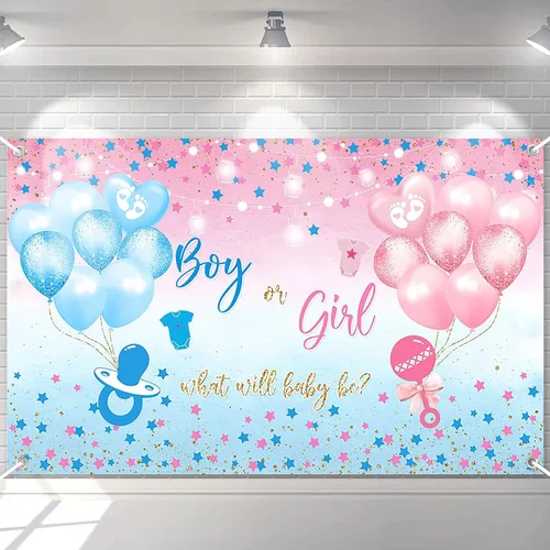 Avezano Telón de Fondo de Revelación de Género Niño o Niña Cartel Pancarta Estrellas Azules y Rosas Puntos Tema de Globos Decoraciones de Fiesta de