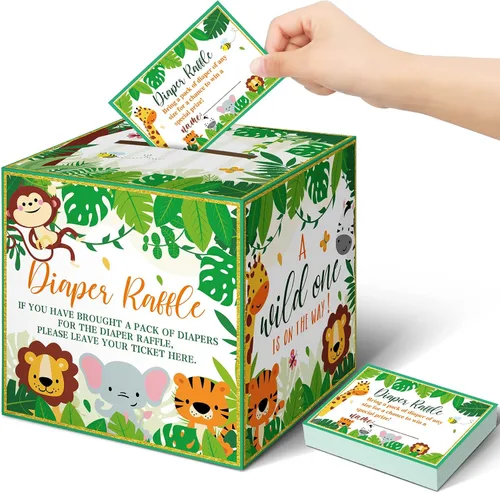 Miniatura 10 de Teling 51 boletos para rifas de pañales con caja de tarjetas, decoración de baby shower, caja de soporte para baby shower, para fiesta de rifas