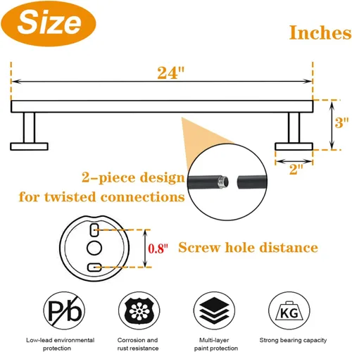 Miniatura 2 de TocTen - Barra de toalla de baño. Soporte de toalla de baño de acero inoxidable grueso SUS304, barra de toalla resistente para cuarto de baño