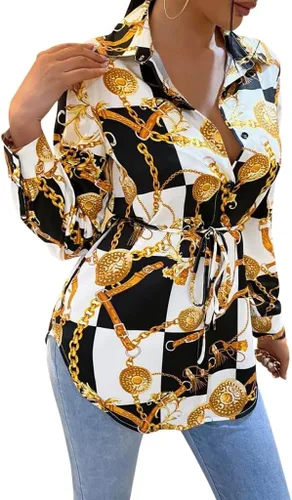 Miniatura 2 de Vestidos tipo camisa para mujer, sexy, con botones, con cuello, blusas de manga larga, estampado floral