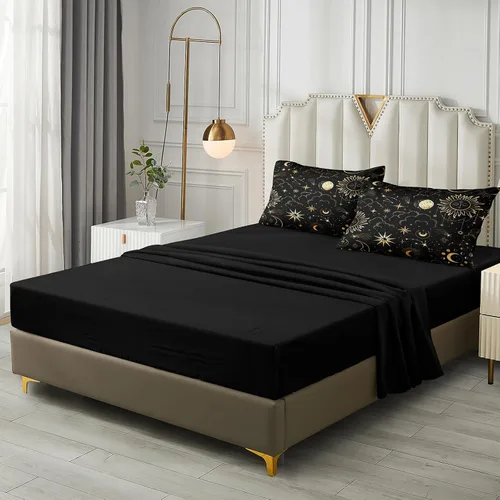 Miniatura 7 de Bedding_Dreamer Black and Gold Queen Bed in a Bag Sun and Moon Bedding Set Mysterious Space Home Decor Galaxy Down Comforter Black Sheet Sets 8 Pcs