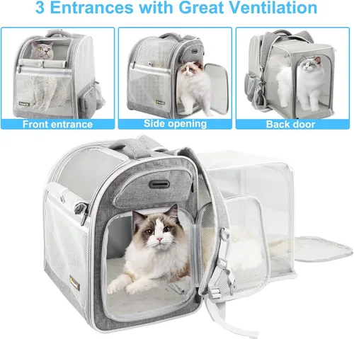 Miniatura 3 de Texsens Mochila para gatos expandible para mascotas, mochila para mascotas para gatos medianos y perros pequeños, ideal para viajes, senderismo y al