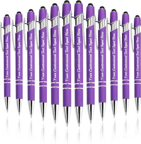 Miniatura 57 de Bolígrafo personalizado, 50 bolígrafos personalizados, grabado a granel con logotipo de nombre, lápiz digital de tinta negra suave con toque