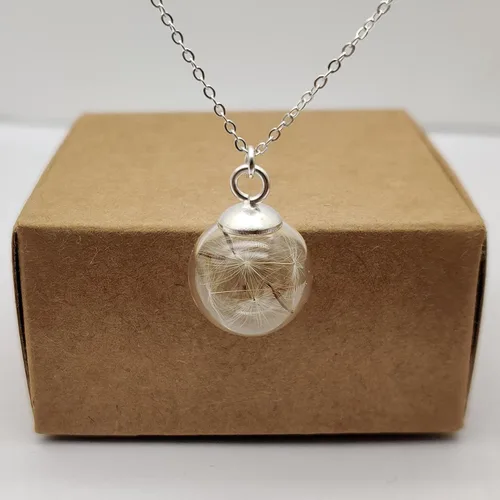 Miniatura 3 de Collar de cadena de plata de ley 925 con colgante de bola de cristal de flor real de diente de león Make a Wish para mujer, hecho a mano