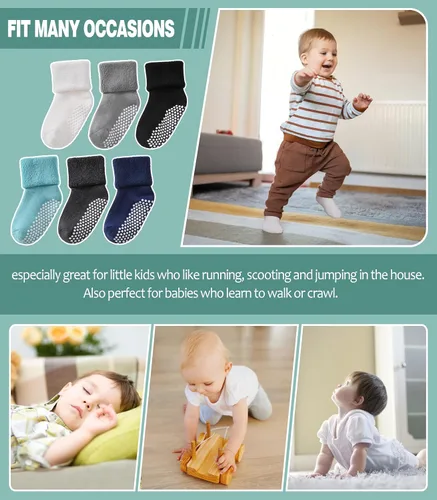 Miniatura 6 de MQELONG Calcetines tobilleros antideslizantes para bebé, con calcetines antideslizantes para bebés, niños y niñas, 6 pares