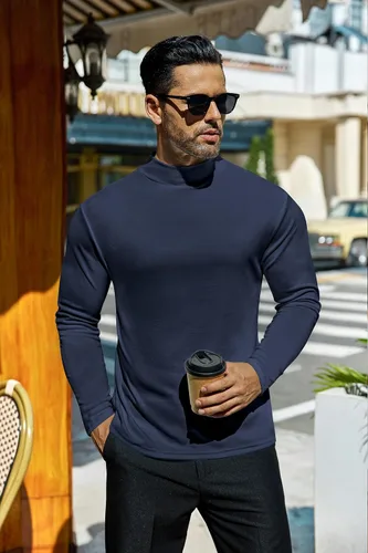 Miniatura 3 de Ekouaer Camisas de manga larga con cuello alto falso para hombre, suéter térmico ligero