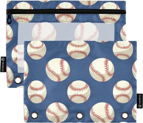 Miniatura 7 de Estuche para lápices de fútbol de fútbol en campo para carpeta de 3 anillas, paquete de 2 bolsas impermeables para lápices, estuche transparente