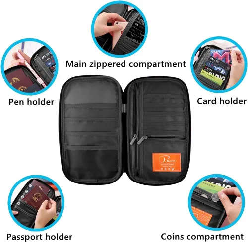 Miniatura 44 de VanFn Cartera RFID para pasaporte de viaje, soporte para pasaporte familiar, organizador de documentos de viaje serie P.Travel (nailon, gris)