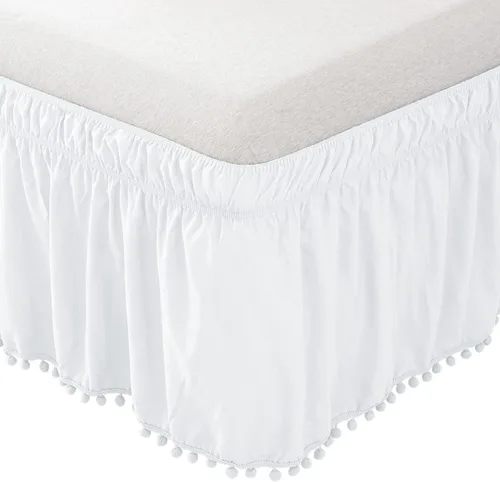 Elegant Comfort Ella Collection - Falda de cama con pompones, 16 pulgadas de caída, 1500 hilos de calidad egipcia, elástico envolvente para una