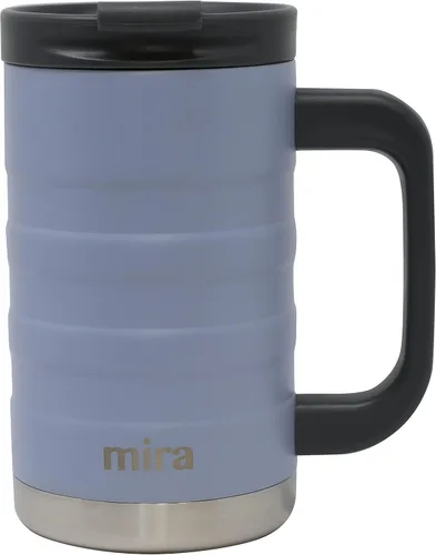 Miniatura 8 de MIRA Taza de café aislada de 14 onzas con asa, termo de acero inoxidable con tapa segura, taza para bebidas calientes y frías, azul almirante