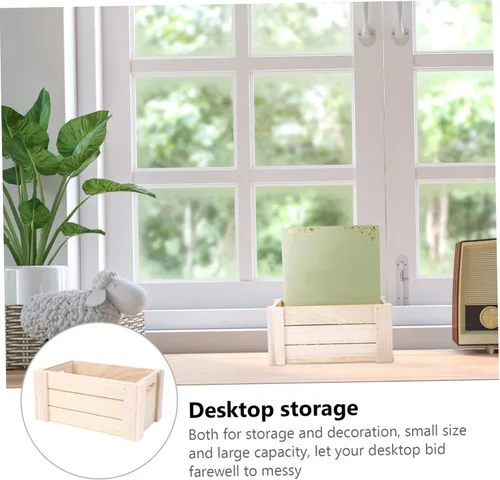 Miniatura 3 de Yardwe Caja de almacenamiento de escritorio de madera creativa, organizador de oficina y hogar, pequeña madera natural hecha a mano para decoración