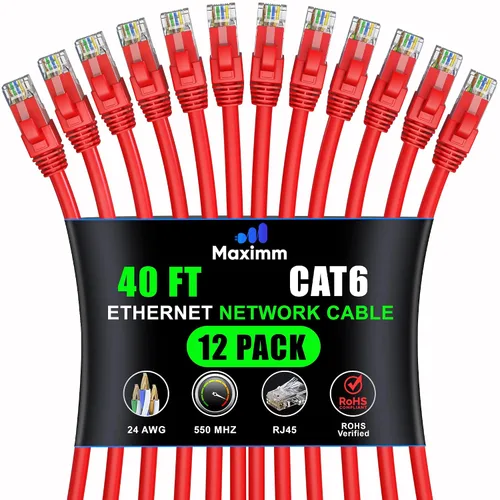 Miniatura 46 de Maximm Cable Ethernet Cat 6 – 7 pies (paquete de 12), LAN de alta velocidad, Internet, parche y cable de red, UTP, 10 Gbps, 550 MHz, color azul